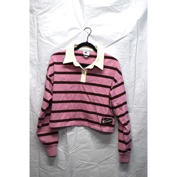 Champion Women's Long Sleeve Rugby Pink Striped Shirt Small (Marks) - Picture 2 of 8